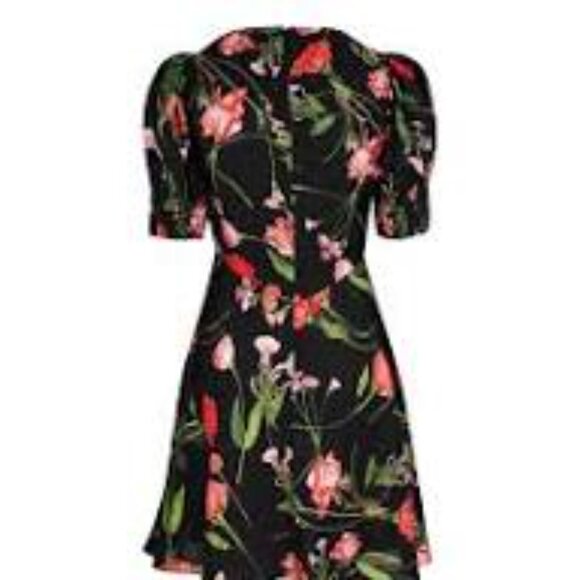 Ted Baker London Sienno black red pink floral puff sleeve mini dress size 12 - Picture 6 of 6
